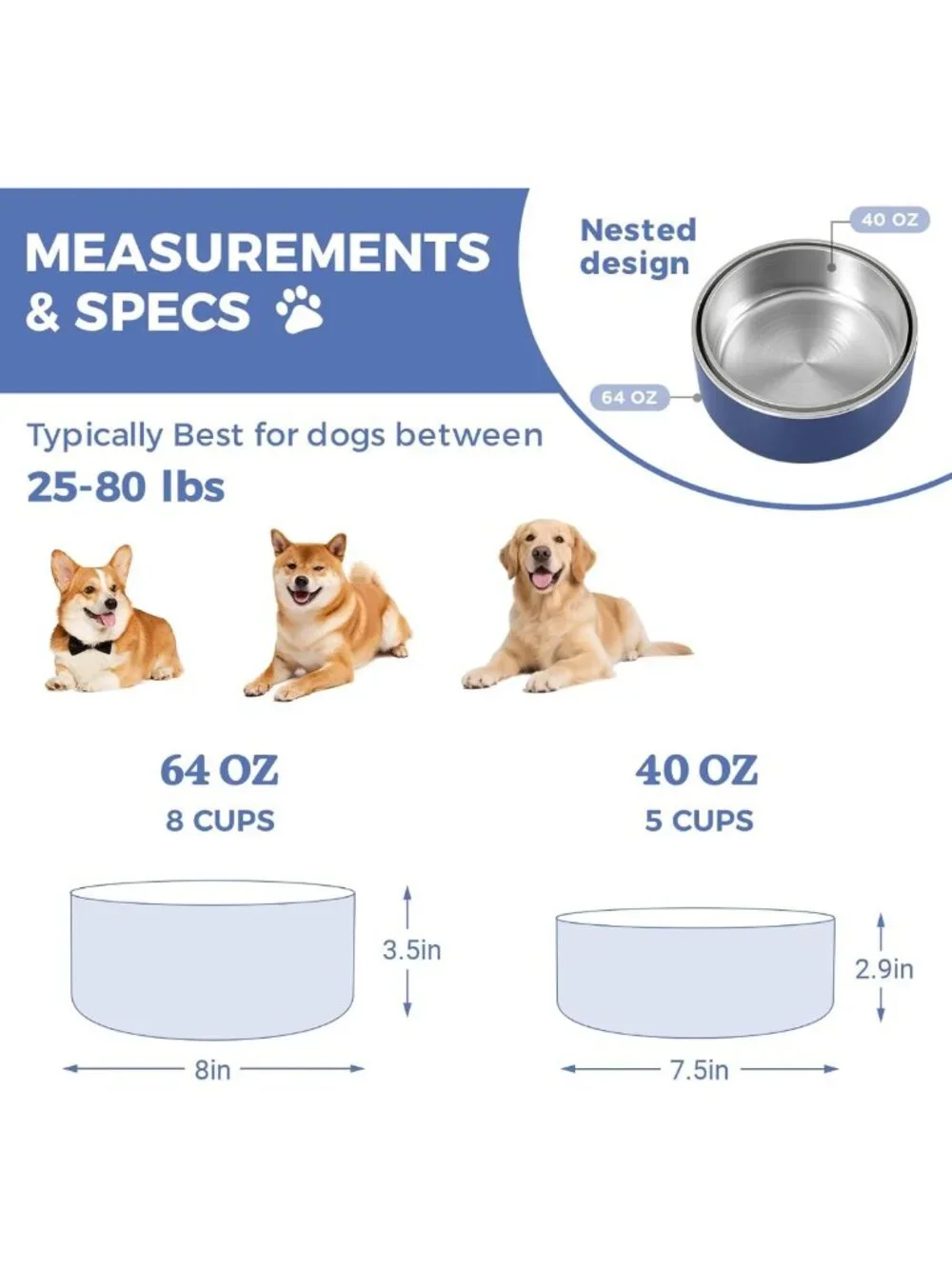 2 Pack Durable Stainless Steel Dog Bowls - Outdoor Water & Food Bowls, Blue